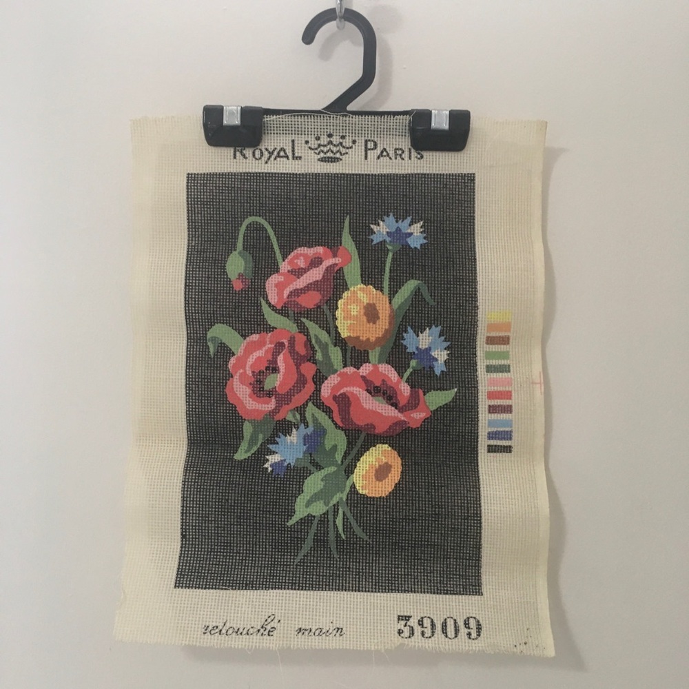 Red Floral Needlepoint Tapestry Panel x 2